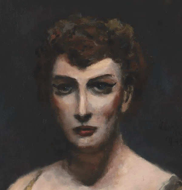 Detail of Walt Kuhn’s ‘Contralto,’ a 1947 oil portrait that earned $42,500 plus the buyer’s premium in March 2022. Image courtesy of Barridoff Auctions and LiveAuctioneers.